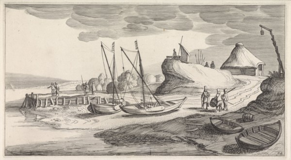 Boats on a river bank, Jan van de Velde (II), 1639 - 1641