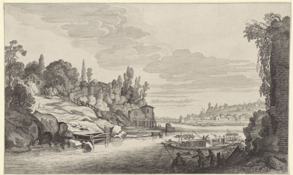 Activity in a river landscape, Jan van de Velde (II), Pieter de Molijn, 1604 - 1641