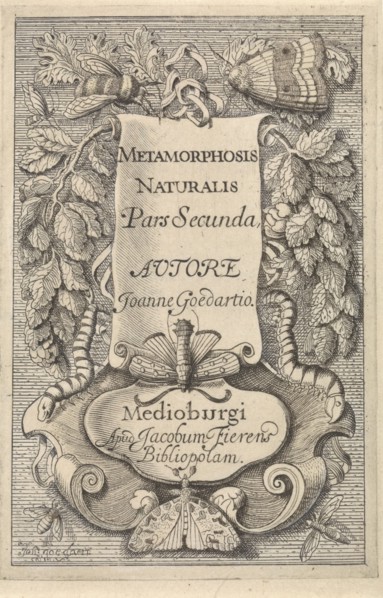 Title page for Johannes Goedaerts "Metamorphosis Naturalis", part 2, Middelburg 1667, decorated