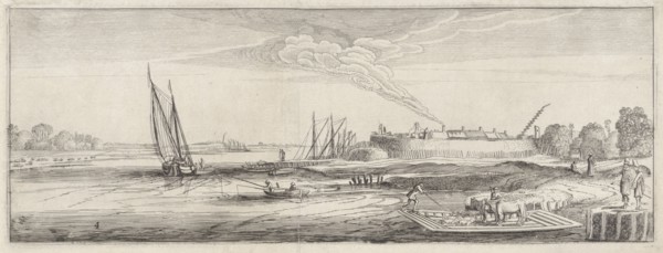 Ferry at a settlement near a river, Jan van de Velde (II), 1603 - 1641