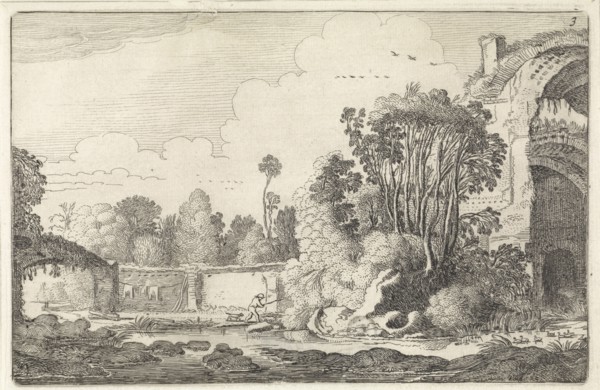 Man with a dog in a ruin, Jan van de Velde (II), 1616