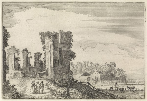 Figures near the Huis ter Kleef in Haarlem, The Netherlands, print maker: Jan van de Velde II