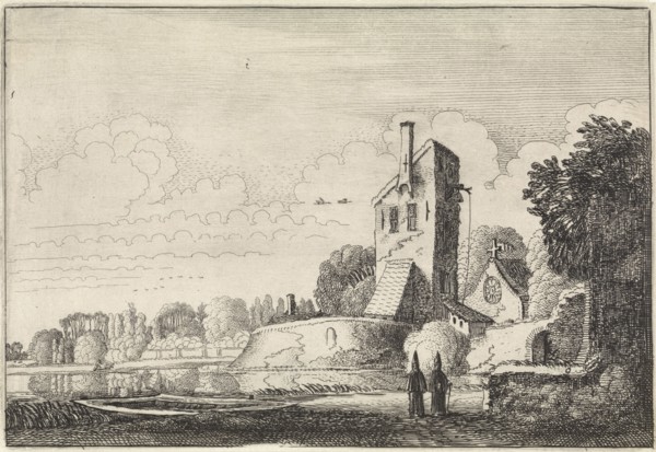 Landscape with fortress tower and chapel, Jan van de Velde (II), 1616