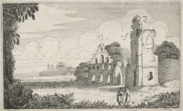 Two figures in a ruined house, Jan van de Velde (II), 1616