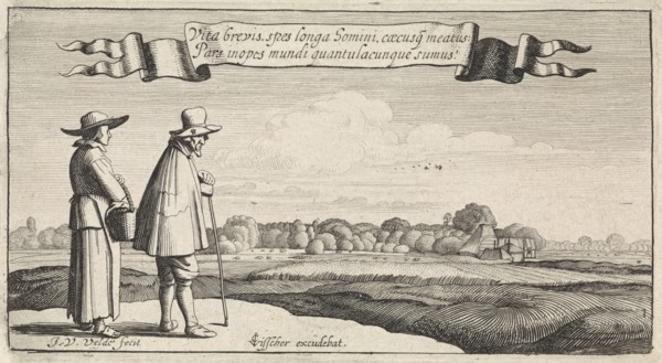 landscape with a peasant couple, Jan van de Velde (II), Claes Jansz. Visscher (II), 1603 - 1652