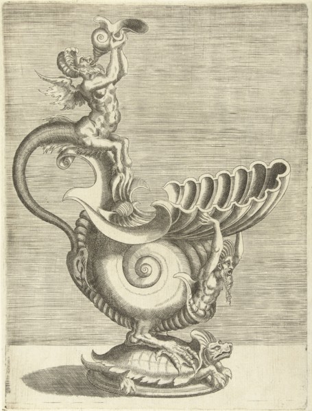 Jug in the form of a snail shell with a spout in a clamshell design, Balthazar van den Bos,