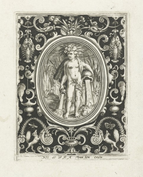 Element water as a young man with vases from which water flows, Nicolaes de Bruyn, Assuerus van