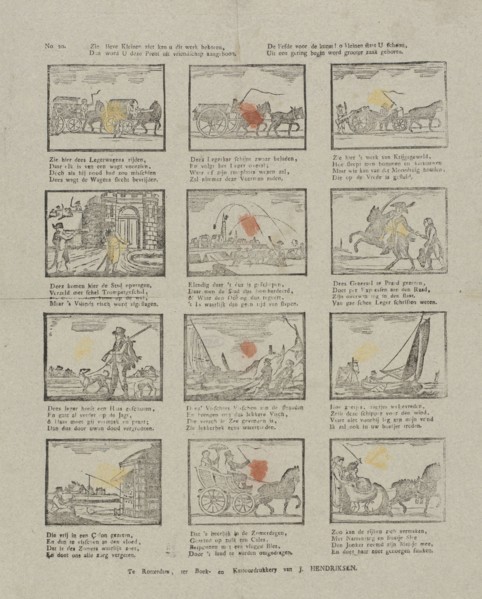 Vehicles, hunters and fishermen, under each picture a four-line verse, Jan Hendriksen (mentioned on