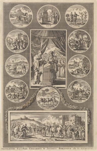 Moses and Aaron with the tablets of the law, Jan Luyken, Gerardus Borstius (I), Jacobus Borstius,
