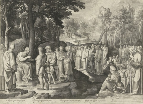 John the Baptist preaches to the crowd, Nicolaes de Bruyn, 1581 - 1656