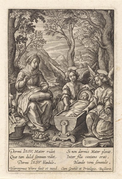 Christ child sleeps in the crib, Hieronymus Wierix, 1563 - before 1619