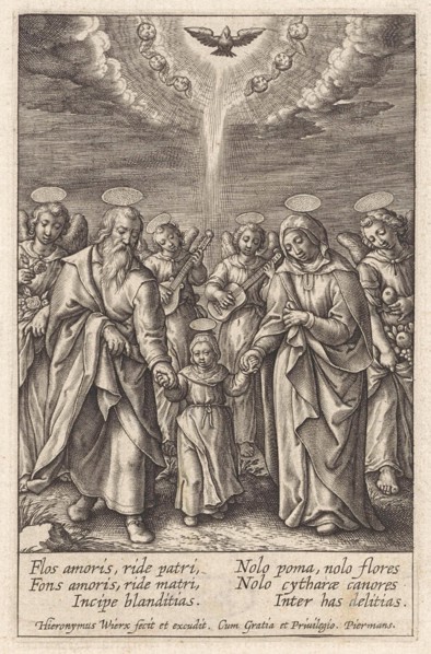 Maria with her parents Joachim and Anna, Hieronymus Wierix, 1563 - before 1619