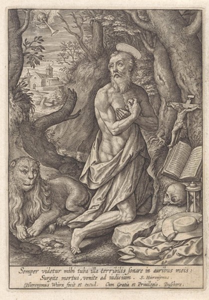 St. Jerome as a penitent in the desert, Hieronymus Wierix, 1563 - before 1619