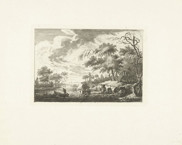 Two fishing boats on a river, Attributed to Joannes Bemme, 1800-1841