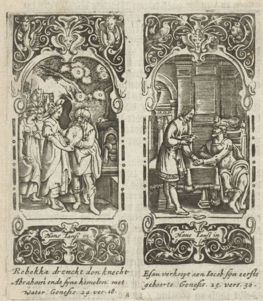 Rebecca and Eliezer at the well, Esau sells his birthright, Anonymous, 1615 - 1651