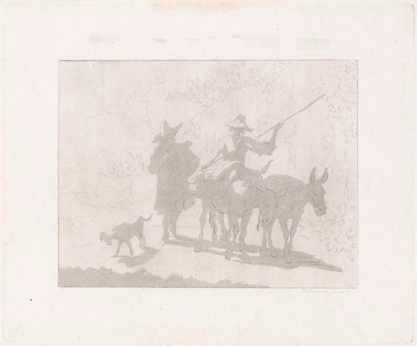 Two mule drivers with a dog, Diederik Jan Singendonck, 1815