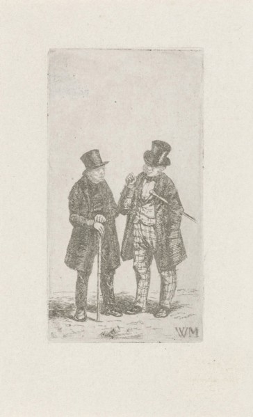 Two men with cane and top hat, Christiaan Wilhelmus Moorrees, 1811-1867