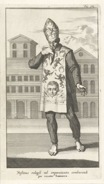 Convicted person in sackcloth, with miter, Jan Luyken, Henricus Wetstein, 1692
