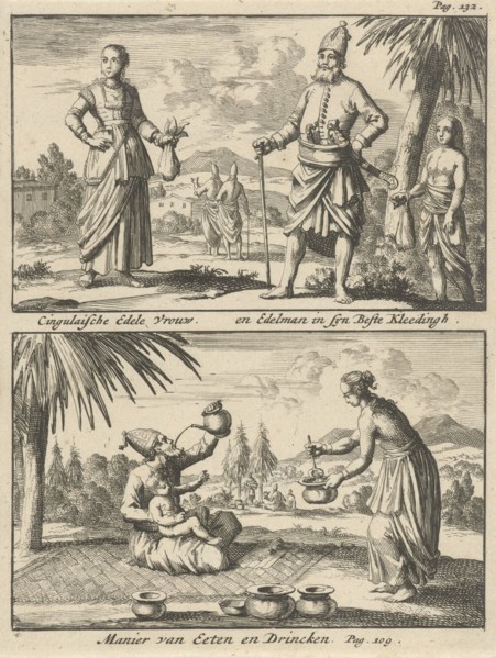 Sinhalese nobleman and noblewoman, way of eating and drinking of the Sinhalese, Jan Luyken, Willem