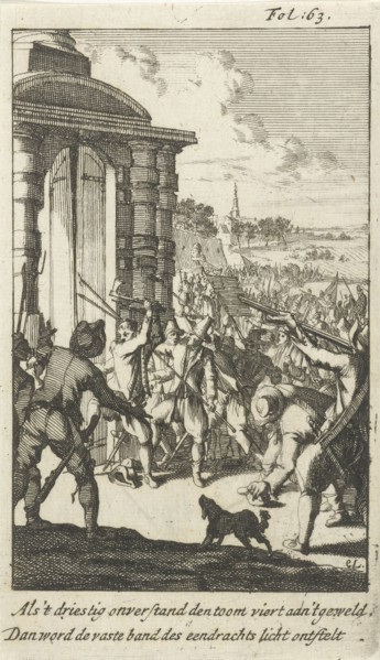 Storming the North Gate in Middelburg by rebellious peasants, 1672, The Netherlands