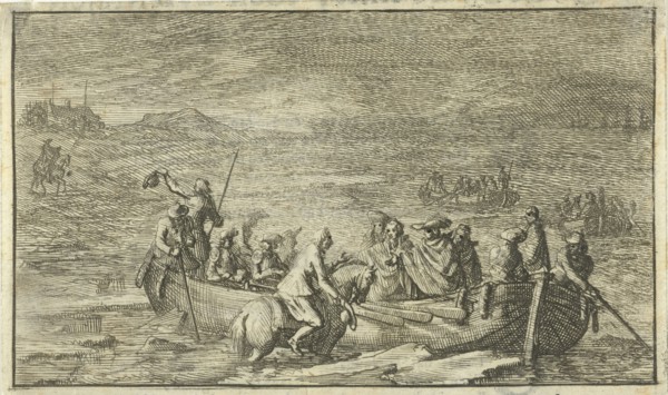 King and his entourage in a rowboat, Jan Luyken, Jan Claesz ten Hoorn, 1691