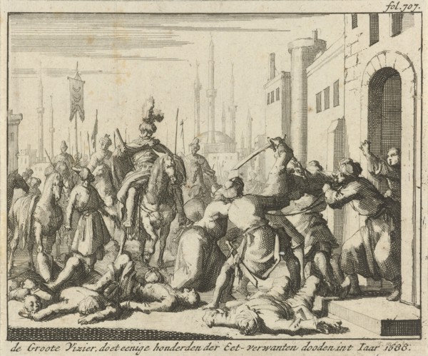 Grand Vizier kills hundreds of people, 1688, Caspar Luyken, Jan Luyken, Jurriaen van Poolsum, 1689