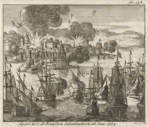 Algiers bombed by the French in 1682, Jan Luyken, Jurriaen van Poolsum, 1689