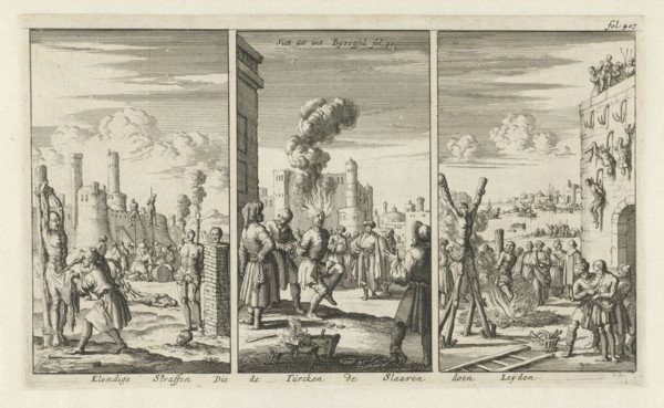 Aggravated assault of slaves by the Turks, Jan Luyken, Jan Claesz ten Hoorn, 1684