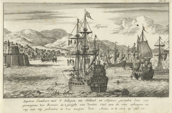 Captain Lambert Hendrikszoon hangs 125 pirates from the yards of his ships or throws them into the