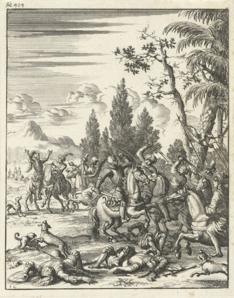 Battle between Richard the Lionheart and Saladin, Jan Luyken, Timotheus ten Hoorn, 1683