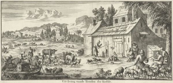 Shepherds donate a tenth of their flock, Willem Goeree, Jan Luyken, 1683
