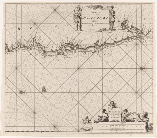 Sea chart of the east coast of Brazil, Jan Luyken, Claes Jansz Voogt, Johannes van Keulen (I), 1683