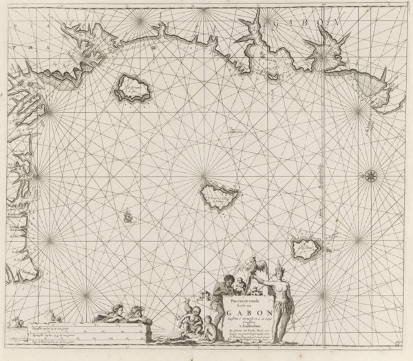 Sea chart of the coast of Equatorial Guinea, Gabon and Cameroon, print maker: Jan Luyken, Johannes