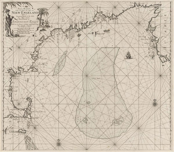 Sea chart of part of the east coast of the United States USA and Canada, print maker: Jan Luyken,
