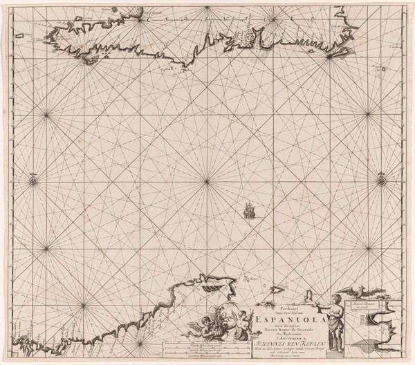Sea chart of Haiti, the Dominican Republic, Venezuela and Curacao and Aruba