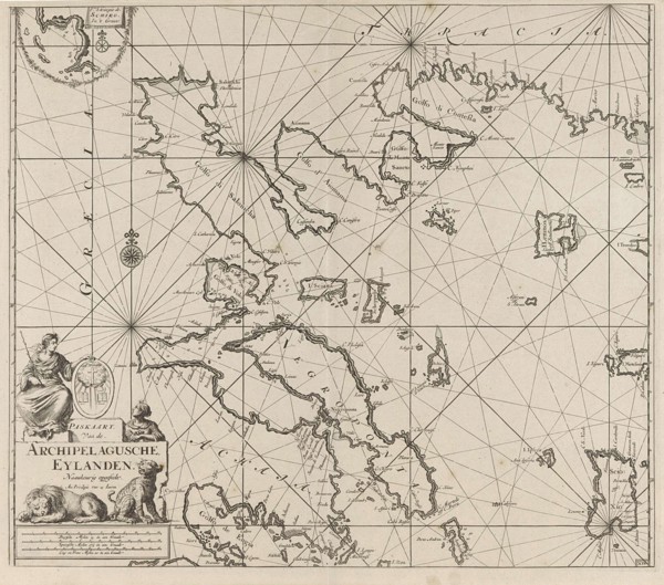 Sea chart of the western part of the Aegean part of the coast of Greece, Jan Luyken, Johannes van