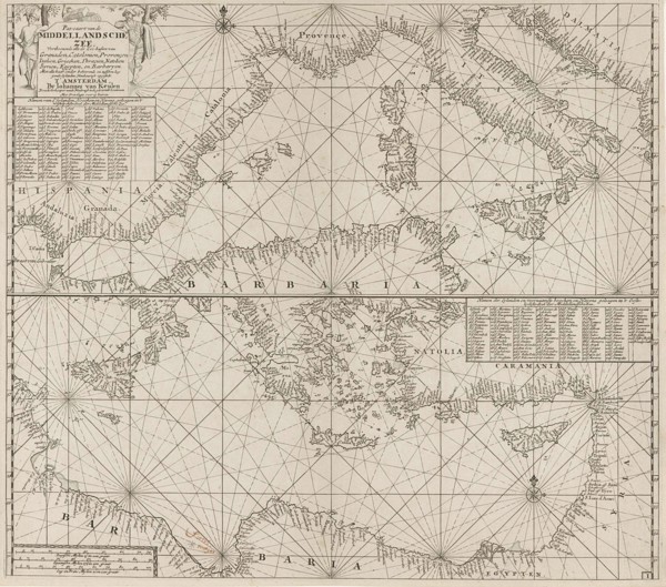 the Mediterranean Sea Map with over the western and the eastern part under, Anonymous, Johannes van