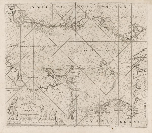 Sea chart of part of the Irish Sea between Ireland and Britain, and the St George's Channel, with