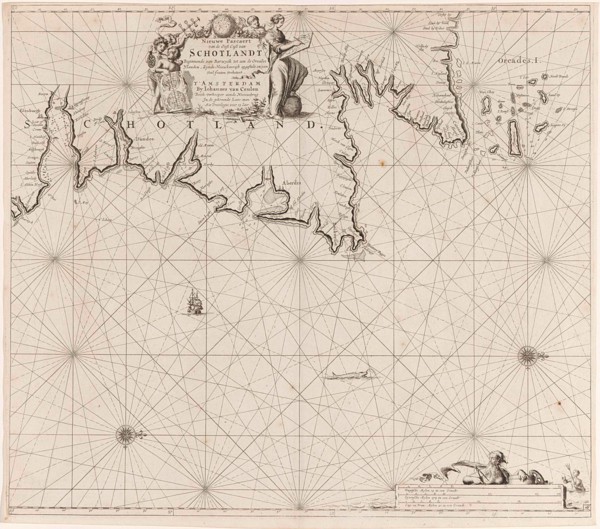 Sea chart of part of north east coast of Scotland and the Orkney Islands, Jan Luyken, Johannes van