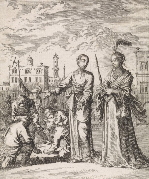 The personification of vanity and the soul behold children playing, Jan Luyken, 1714