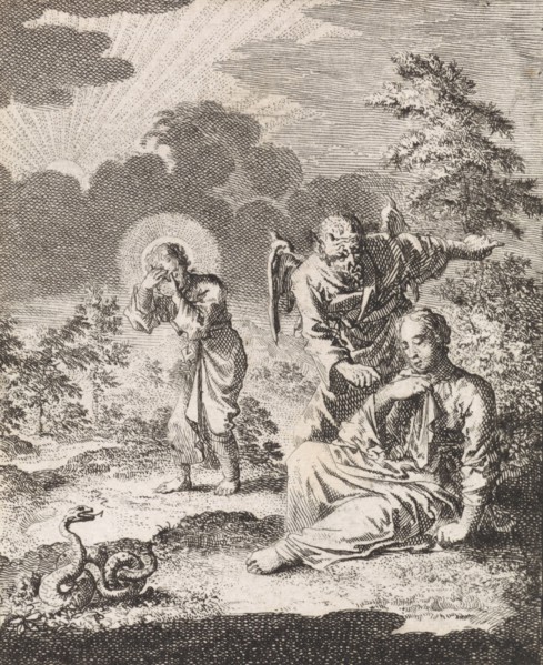 Devil asks the personified soul to leave Christ, Jan Luyken, 1714