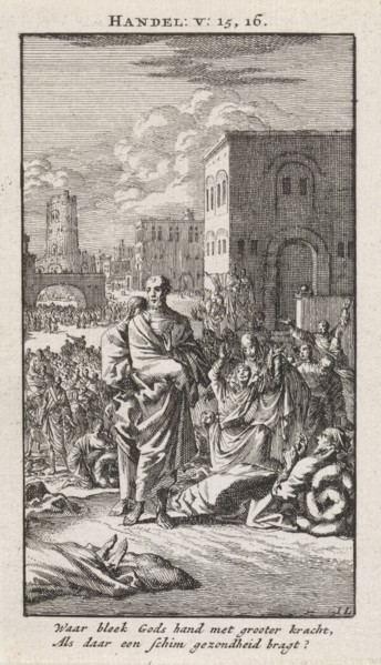 Peter and John among the sick, print maker: Jan Luyken, wed. Pieter Arentsz & Cornelis van der Sys