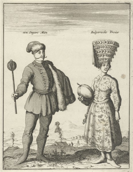 Hungarian man and Bulgarian woman in costume, Jan Luyken, 1682