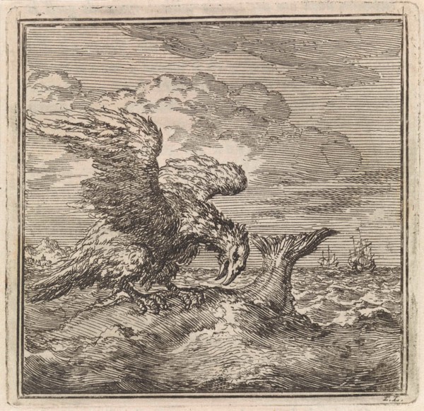 Eagle has caught a big fish, Jan Luyken, wed. Pieter Arentsz & Cornelis van der Sys (II), 1711