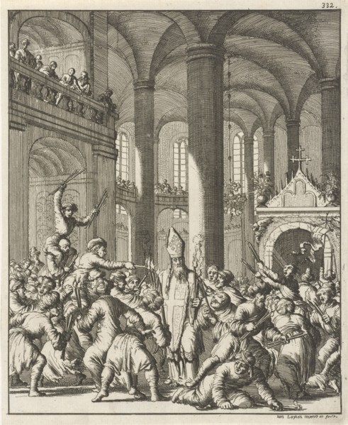 Distribution of the sacred fire during Easter in the Holy Sepulchre in Jerusalem, Jan Luyken, 1681