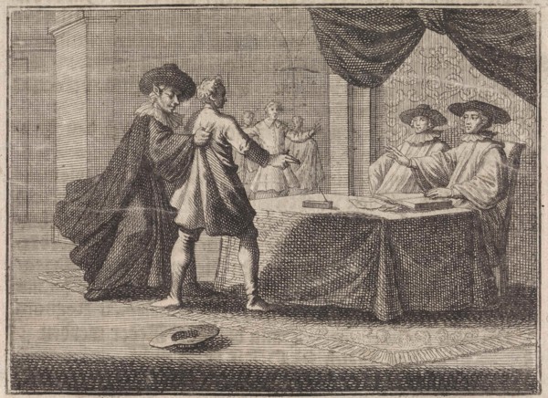 Blasphemer is grabbed by the devil, Caspar Luyken, Christoph Weigel, Frantz Martin Hertzen, 1710