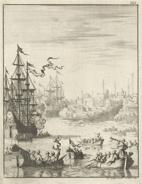 Turkish galley is launched, Jan Luyken, 1681