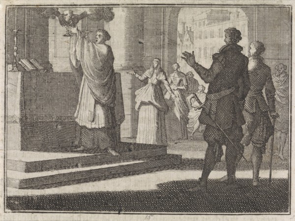 Two hands take the chalice from a priest, Caspar Luyken, Christoph Weigel, Frantz Martin Hertzen,