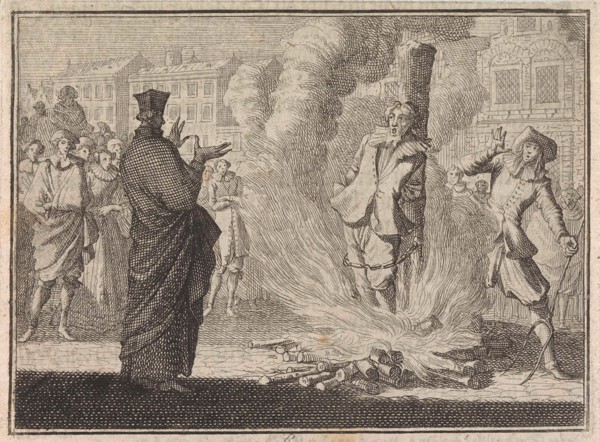 Man is burned alive while a clergyman talks to him, Caspar Luyken, Christoph Weigel, Frantz Martin