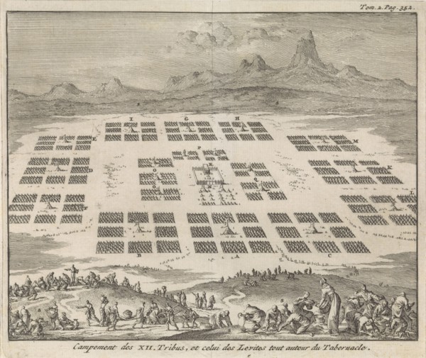Tent Camps of the twelve tribes of Israel arranged around the tabernacle, Jan Luyken, Pieter